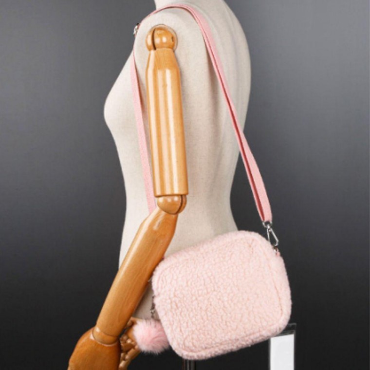 겨울 뽀글이 핸드백 가방 캐주얼 작은 메신저백 핑크