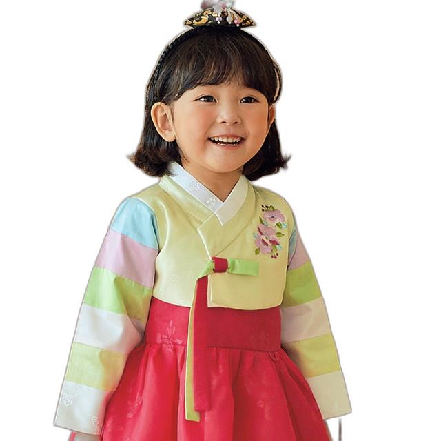 치마 바지 원피스 색동 조끼 머리띠 전통적인 소매 색상 패턴 자수