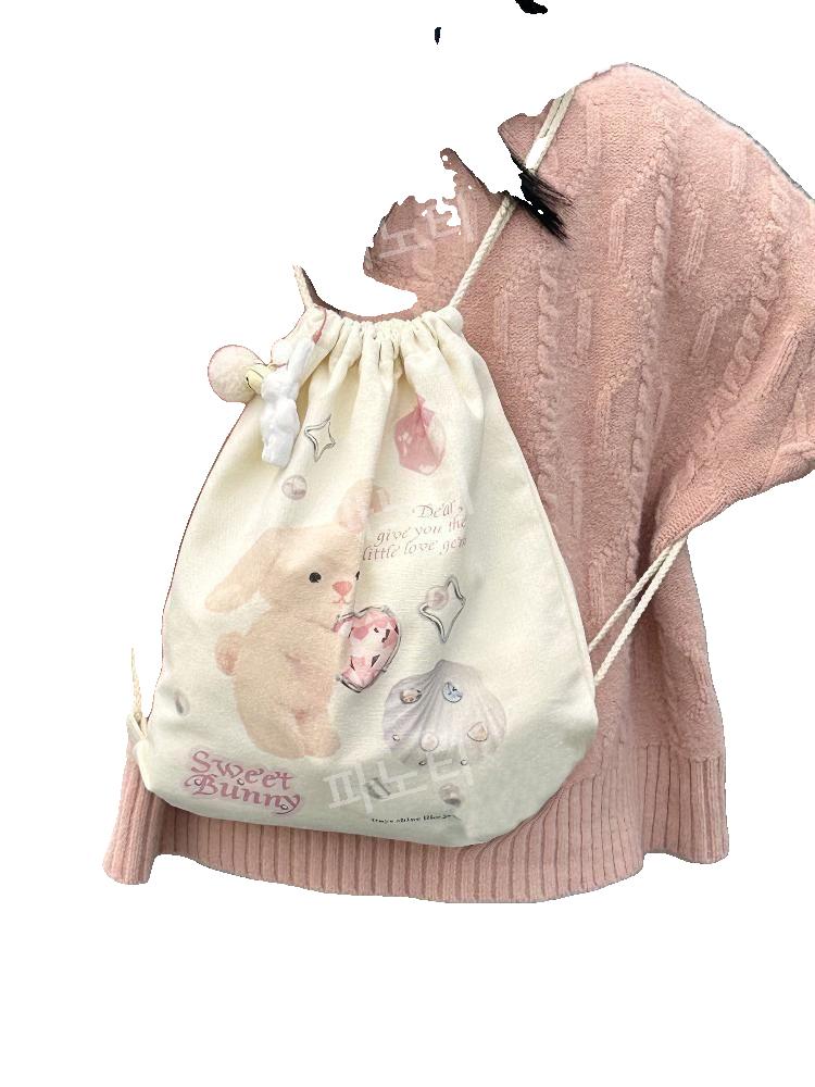 스트링 백팩 토끼 귀여운 숄더백 여자 여학생 가방 드로스트링 메쉬 가벼운백팩 Mochae