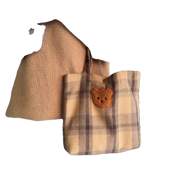복조리화장품체크무늬휴대용 핸드백 여성 가을과 겨울 귀여운 작은 곰 작은 가방 2023 새로