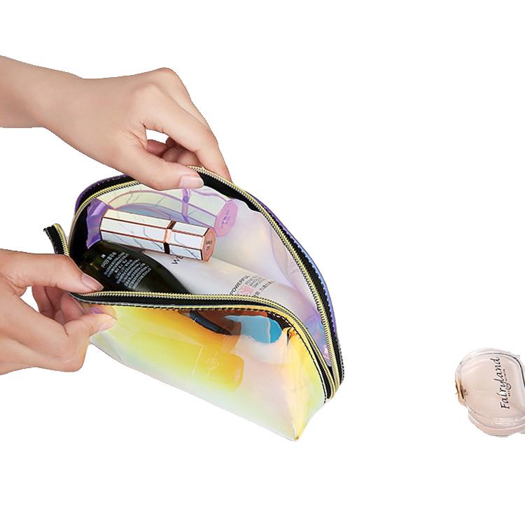 여행용무지지퍼형파우치 스팟 도매 다채로운 레이저 화장품 가방 Tpu 투명 여행 Pvc 인터