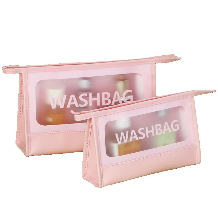 투명파우치 2021 New Pu 젖빛 핑크 화장품 가방 여성용 대용량 휴대용 방수 세척 가