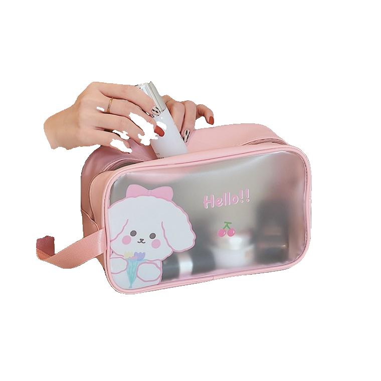 어린이집파우치 새로운 한국의 귀여운 만화 동물 화장품 가방 투명 세척 가방 대용량 Pu 더