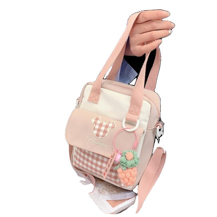 일본계 원숙 귀엽고 부드러운 소녀 체크 작은 네모난 가방 2023 신형 핸드백 귀여운 만화 소녀 크로스백