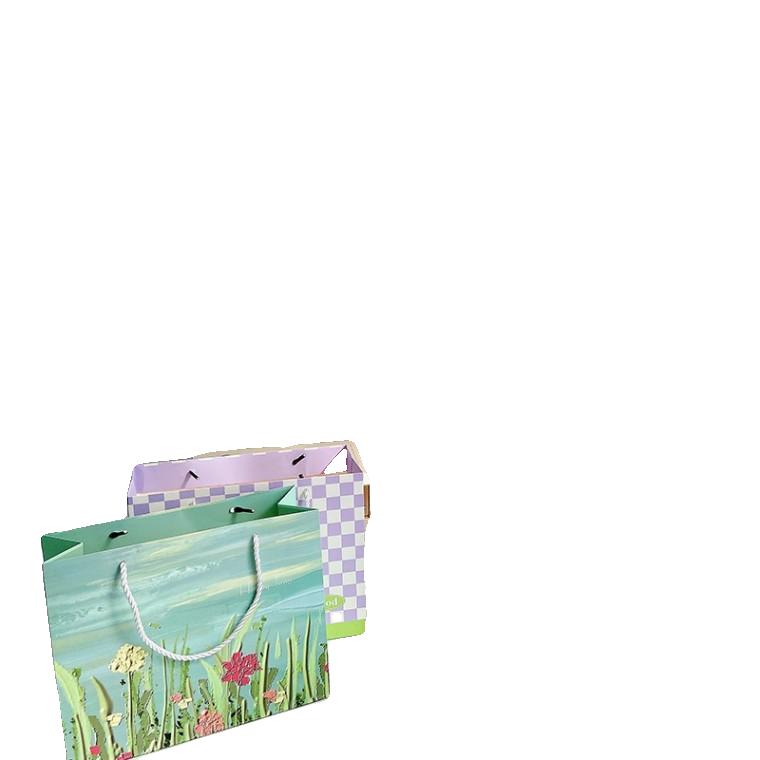 심플 체크 무늬 유화 화이트 카드 가로 종이 선물 가방 매일 사용 선물 패키지 핸드백 도매