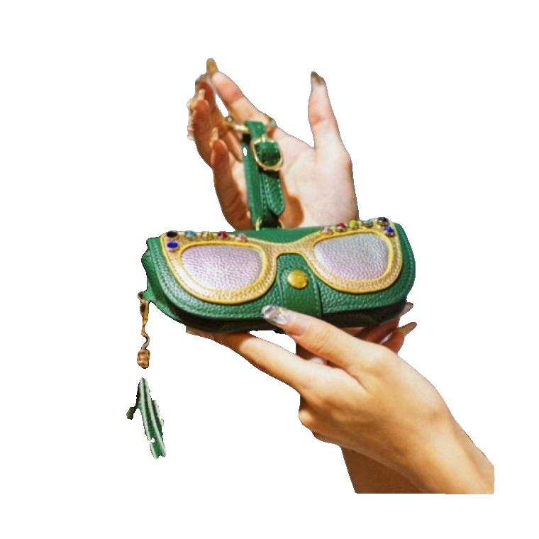 가죽 안경 보관 가방 보호 커버 참 장식 열쇠고리 휴대용 선글라스 클립