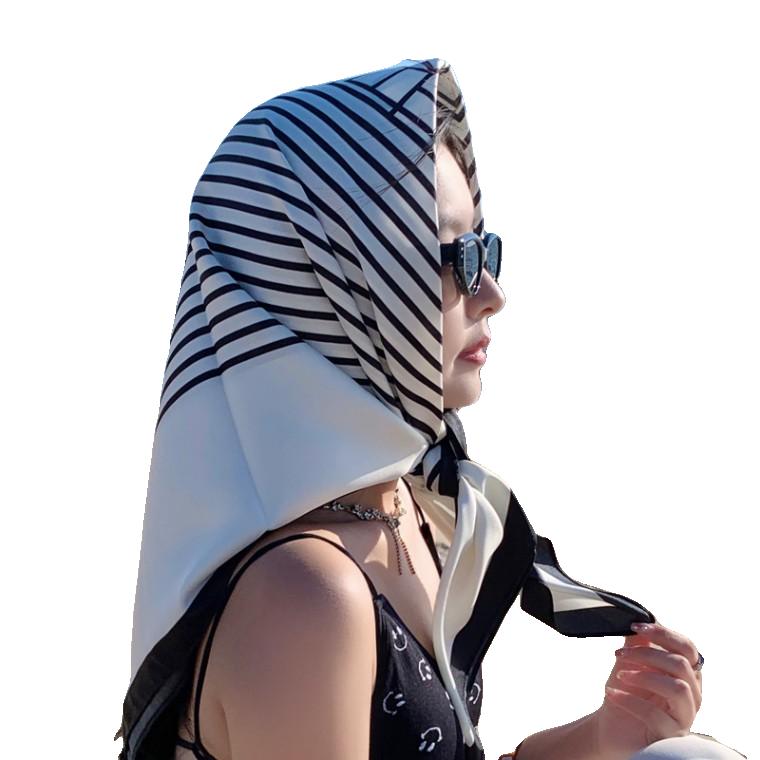 작은 사각형 스카프 여성용 실크 스카프 자외선 차단 가방 헤드 복고풍 고급 스타일 이중 사용 스트라이