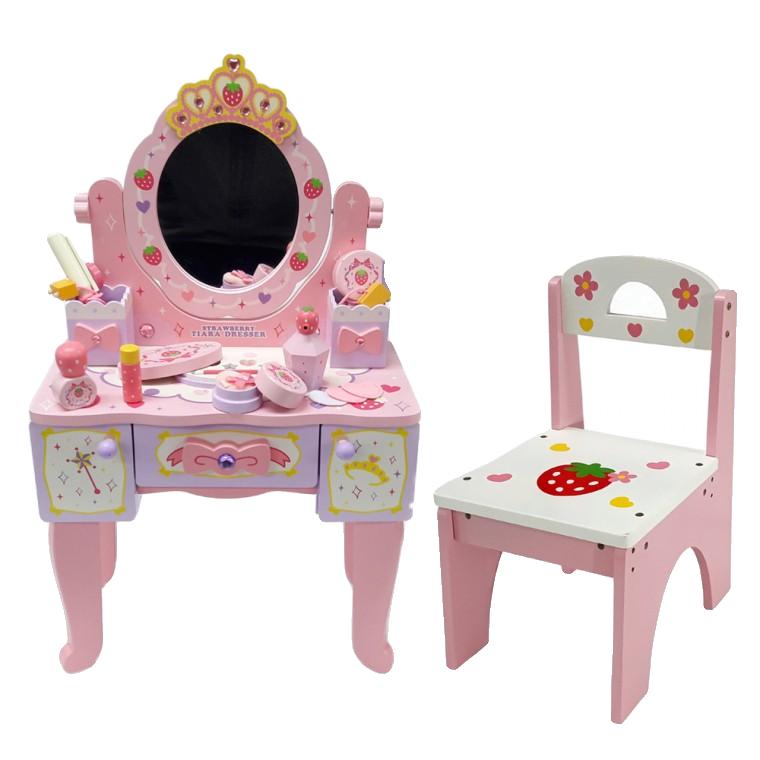 화장대 의자 왕관 [들딸기]디럭스 화장대+의자 세트 모양 화장품 보관함 거울 정리함