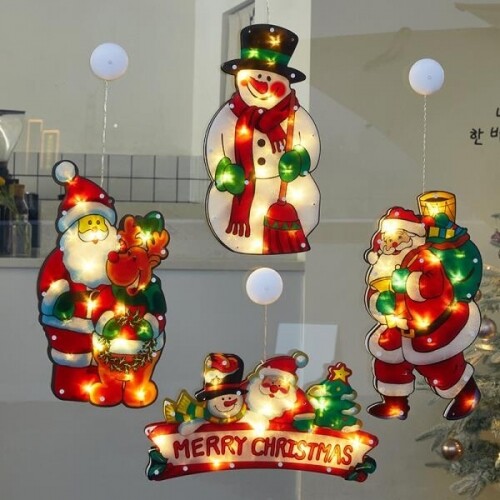 크리스마스 테마 산타 눈사람 조명 램프 흡착식 장식