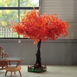 카페 식당 인테리어 붉은 단풍 나무 가짜 인조 조화