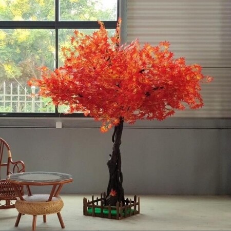 카페 식당 인테리어 붉은 단풍 나무 가짜 인조 조화