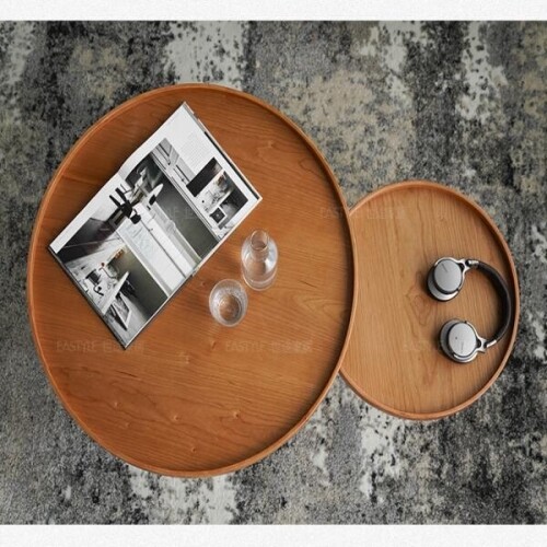북유럽 거실 나무 원목 원형 커피 테이블 탁자 선반