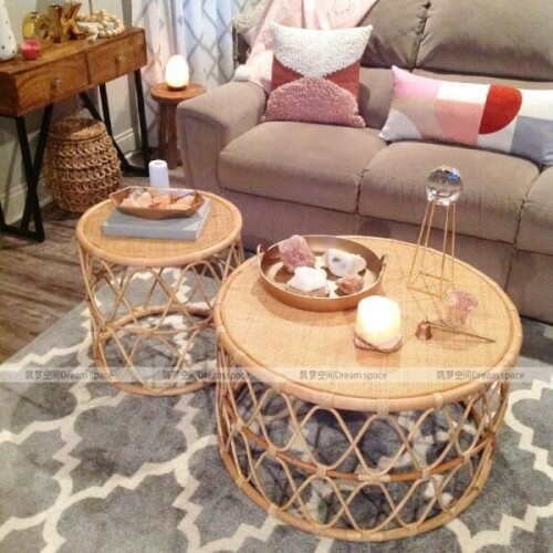 일본식 가정용 거실 등나무 원형 커피 테이블 탁자
