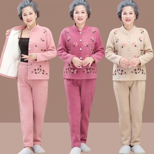중년과 노인여성을 위한 겨울실내복 편안한 홈웨어 파자마 수면점옷 선물 누빔벨벳 가디건