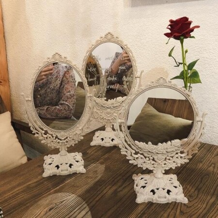 빈티지 거울2종세트 탁상용 화장대 침실거실옆 휴대용 반전양면거울 복고풍장식