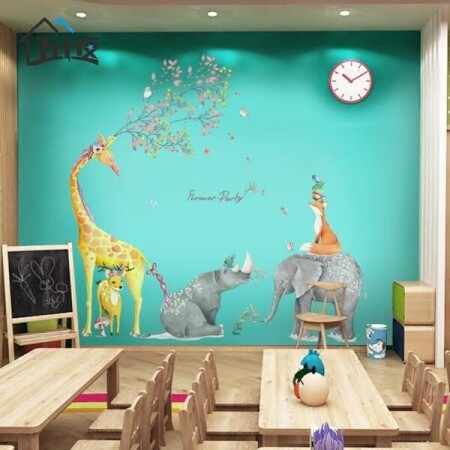 기린 코끼리 동물 벽 스티커 침실 벽지 그래픽 포인트