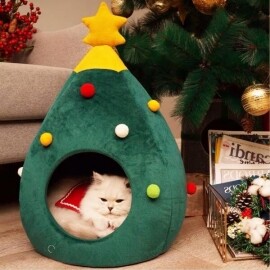 겨울 크리스마스 트리 고양이 따뜻한 밀폐형 하우스