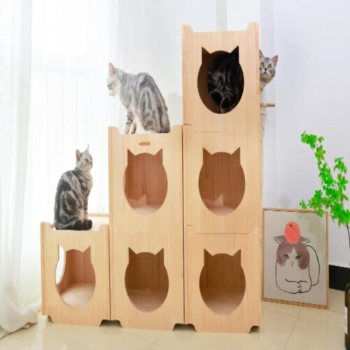 고양이 원목 사계절 집 빌라 터널 숨기 침대 큐브 2 3층