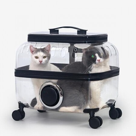 고양이 강아지 외출 트롤리 케이지 공간 캡슐 투명 가방