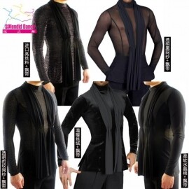 시스루 남성 투명 라틴 댄스 탑 섹시 무대 의상 블랙
