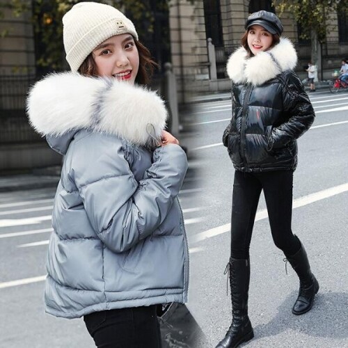 여성 전문 유광 퍼 하프 코트 패딩 겨울 재킷