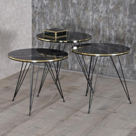 현대 지곤 커피 테이블 3 개 패턴 블랙 와이어 금속