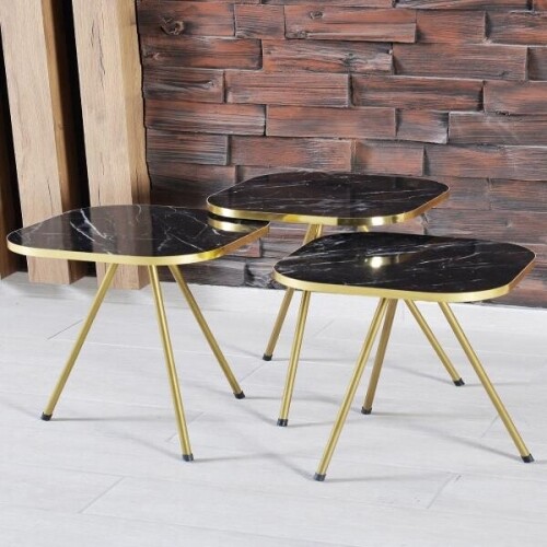 현대 지곤 커피 테이블 3 개 패턴 골드 금속 발가락