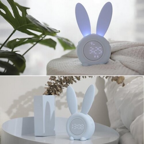 귀여운 토끼 귀 LED 디지털 알람 시계, 전자 USB