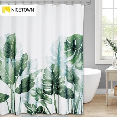 NICETOWN-60 패턴 녹색 식물 샤워 커튼, 욕실