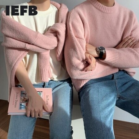 IEFB/남성복 라운드 칼라 스웨터, 한국 스타일, 가