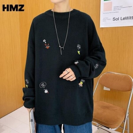HMZ-새로운 라운드넥 풀오버 힙합 스웨터, 패션 만화