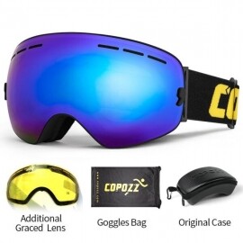 COPOZZ 스키 고글 케이스 & 옐로우 렌즈 UV40
