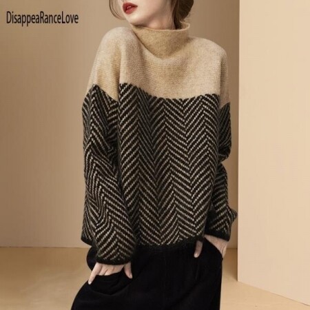 여성용 터틀넥 스웨터 2021 두꺼운 따뜻한 풀오버 캐