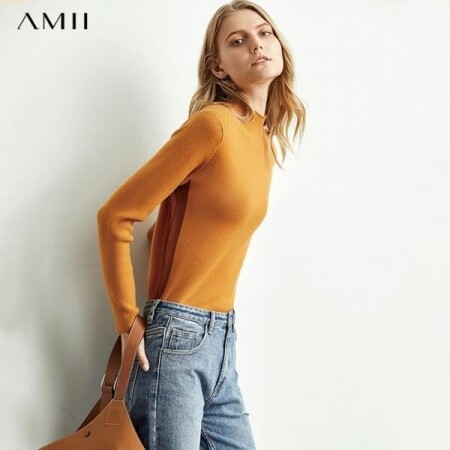 Amii-서양 패션 니트웨어, 새로운 세미 터틀넥 하단
