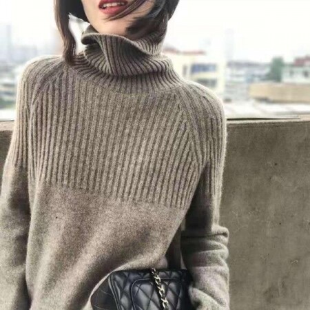 터틀넥 두꺼운 여성 가을과 겨울 느슨한 단색 니트 스웨터