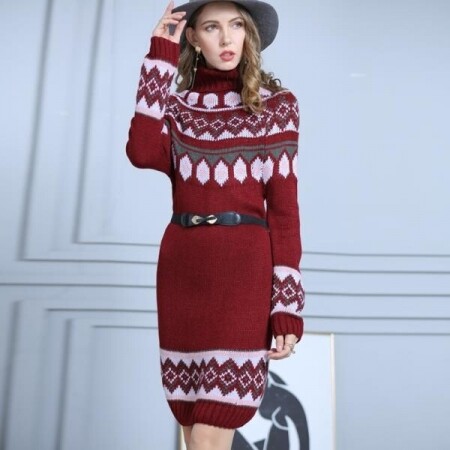 터틀넥 긴 스웨터 드레스 두꺼운 여성용 겨울