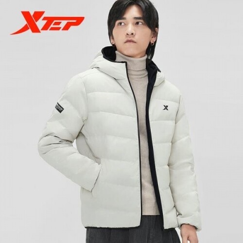 Xtep-남성 패션 다운 후드 재킷, 따뜻한 솔리드 짧