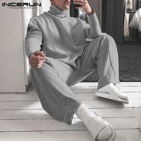 INCERUN-가을 남성 캐주얼 터틀넥 긴 소매 스웨터