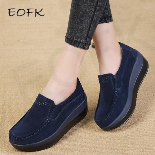 EOFK-정품 가죽 통굽 로퍼 슬립온 캐주얼 신발 여성
