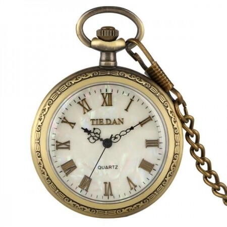 쉘 다이얼 포켓 시계 목걸이, 세련된 빈티지 쿼츠 로마