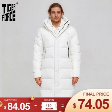 타이거 포스 남성용 겨울 자켓, 긴 흰색 따뜻한 코트
