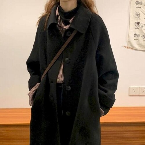 여성용 가을 겨울 블랙 모직 코트, 하이스트리트 중간