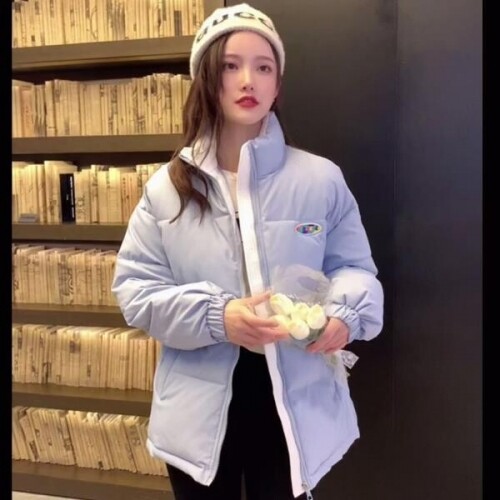 실제 샷 스팟 2021 플래킷 히트 컬러 학생 빵 재킷 여성 두꺼운 스탠드 업 칼라 다운