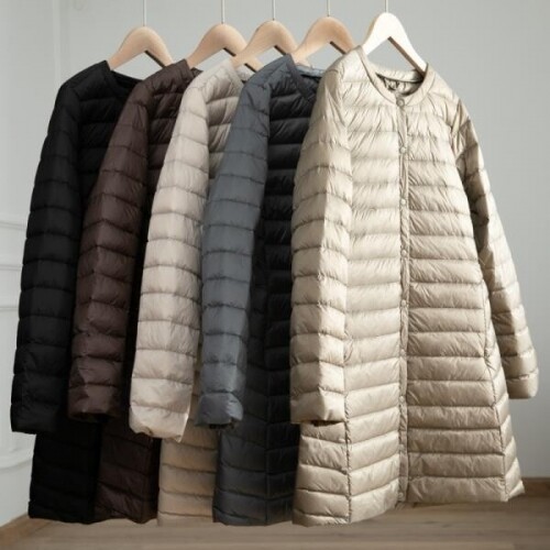 여성 라이트 다운 재킷 가을 겨울 긴 대형 라운드 넥