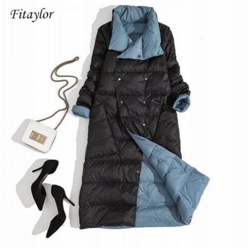 Fitaylor-따뜻한 양면 다운 롱 재킷 여성용, 터
