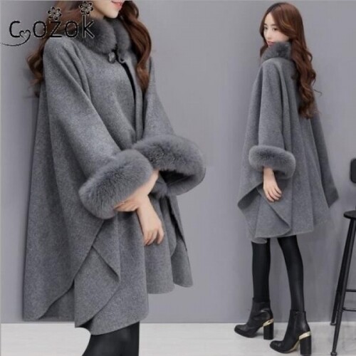 모피 칼라 여성 자켓 코트 긴 모직 코트 겨울 의류 기