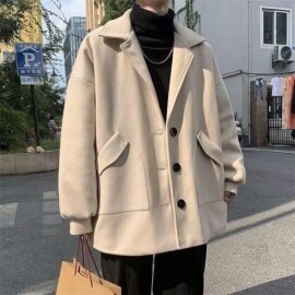 남성 가을 겨울 모직 코트, 한국 패션, 두꺼운 윈드브