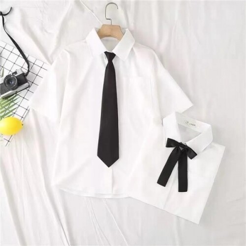 여름 여성 흰색 셔츠 넥타이 리본 학교 반팔