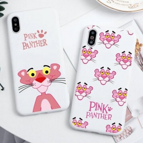 귀여운 핑크 팬더 캔디 화이트 실리콘 아이폰 케이스