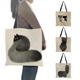 패션 쇼핑 가방 슈퍼마켓 블랙 화이트 고양이 에코백